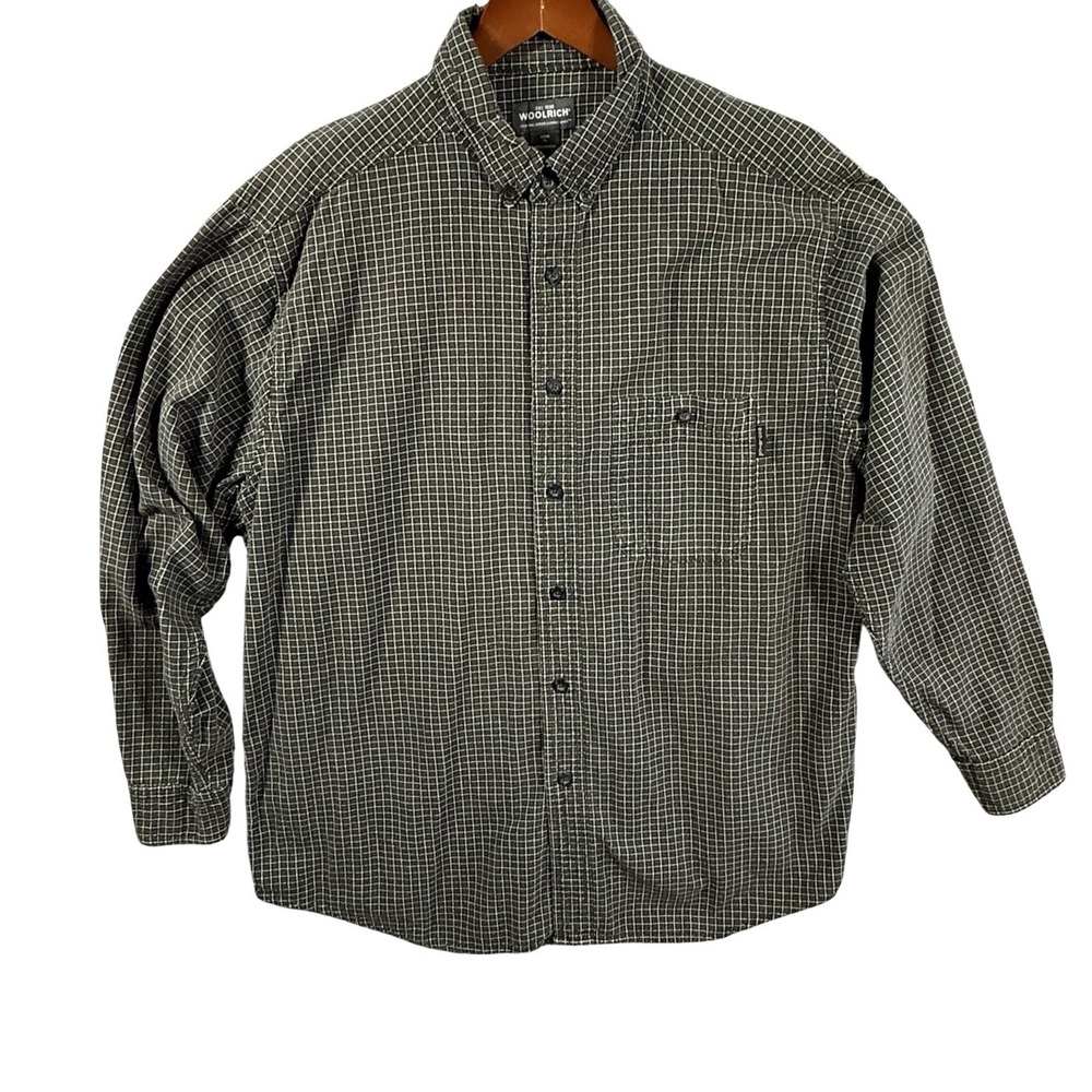 Woolrich Mens XL Button Front Shirt Brown Check Plaid Long Sleeve Outdoor